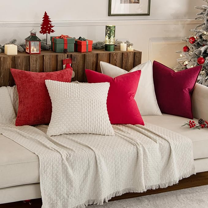 MIULEE Velvet Throw Pillow Covers 16x16 Inch Pack of 2 Bright Red | Soft Solid Small Decorative Pillow Covers, Modern Luxury Home Decor, for Couch Chair Sofa Bedroom Livingroom Car