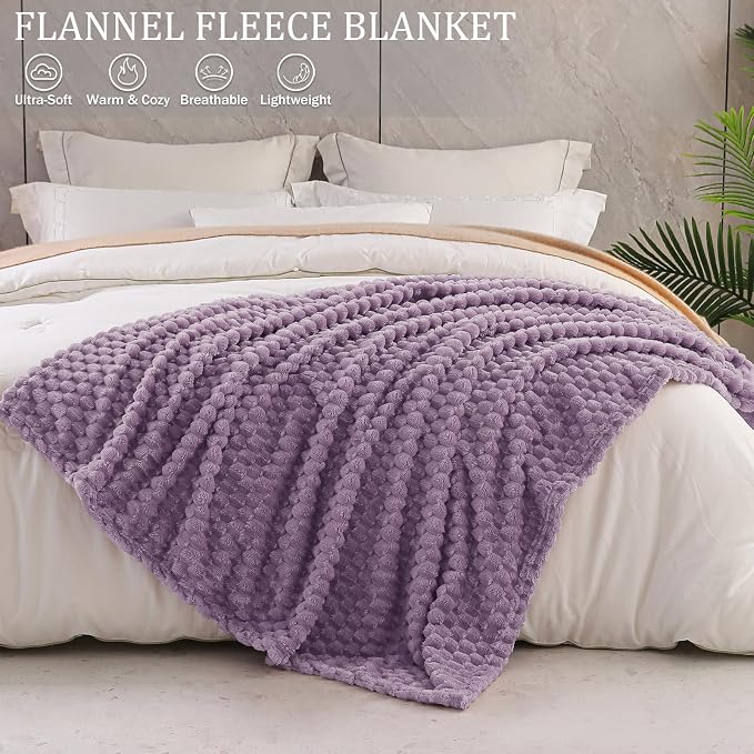 Exclusivo Mezcla 3D Fleece Queen Size Blanket for Bed, Grayish Purple | Extra Soft Fuzzy Plush Lightweight Bed Blankets, Cozy Fluffy Decorative Blankets for All Seasons, 90x90 Inches