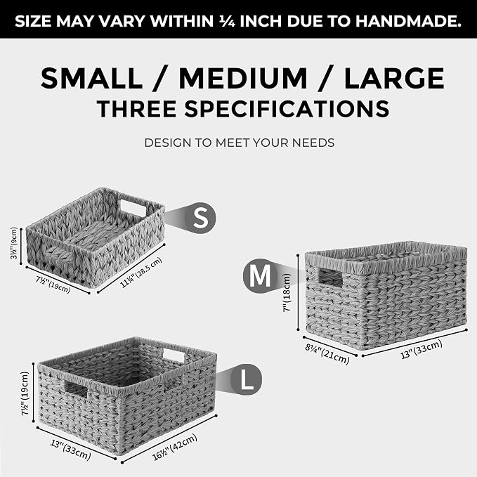 GRANNY SAYS Wicker Baskets for Storage, Waterproof Gray Baskets, 2-Pack | Grey Baskets, Plastic Baskets for Organizing, Plastic Storage Baskets moisture resistant,Wicker Baskets with Handles,Odorless
