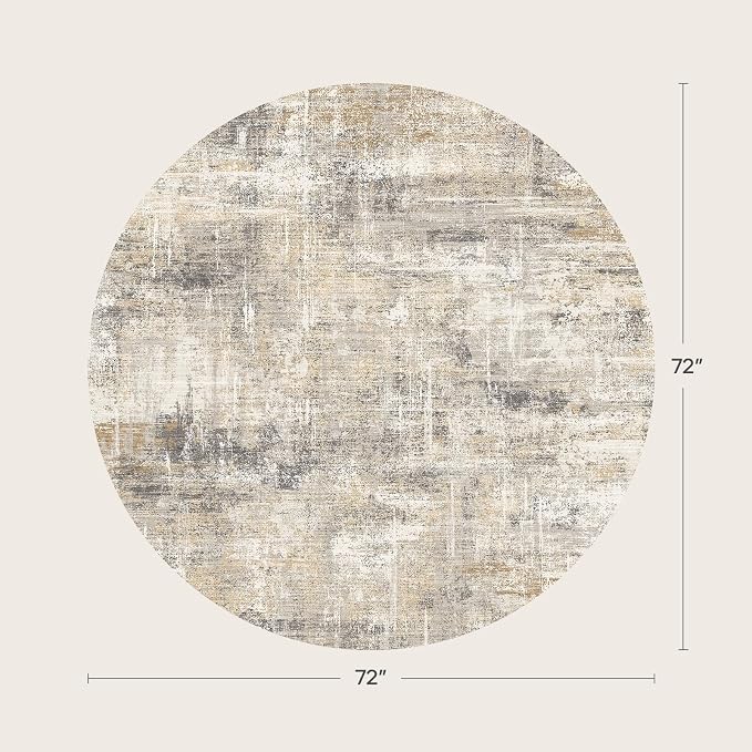 6ft Area Rug for Living Room, Abstract Washable Non-Slip Large Rugs, Gold | Soft Neutral Carpet for Bedroom, Dining Room, Home Office Nursery Indoor, Stain Resistant, Low Pile, Foldable Modern Rug