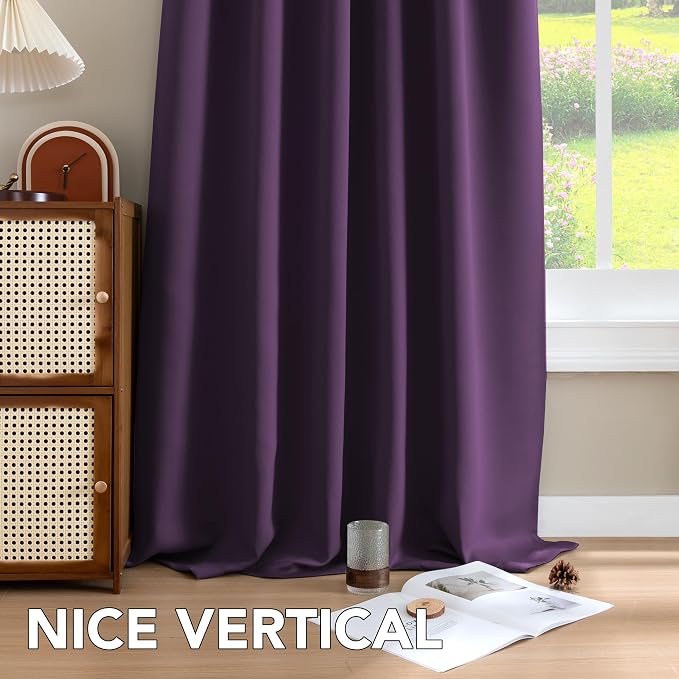 H.VERSAILTEX Blackout Curtains Thermal Insulated Window Treatment Panels Room Darkening Blackout Drapes for Living Room Back Tab/Rod Pocket Bedroom Draperies, 52 x 84 Inch, Plum Purple, 2 Panels