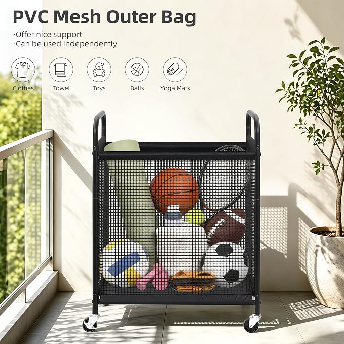 STORAGE MANIAC Rolling Laundry Hamper with Wheels 2-Section Laundry Sorter Rolling Laundrys Basket on Wheels with Removable Bag Clothes Hamper Laundrys Organizer Cart Bathroom Bedroom 100L Grey