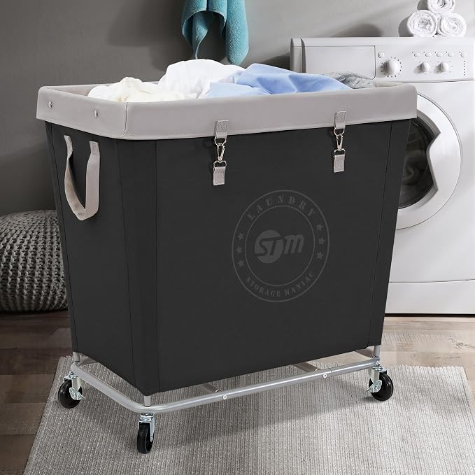 STORAGE MANIAC Commercial Laundry Hamper with Heavy Duty Steel Frame, 320 L Industrial Laundry Basket Cart with Wheels for Hotel, Home, Laundry Room, 31.7''L x 19.3''W x 30.91''H, Large Black