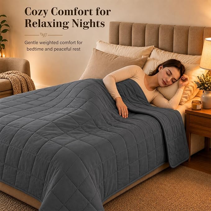 L'AGRATY Weighted Blanket for Adults 15lbs, 48"x72", Dark Grey Twin Full Size Heavy Throw Blanket, Cooling, Breathable, Microfiber with Glass Beads, Big, Washable, All-Season