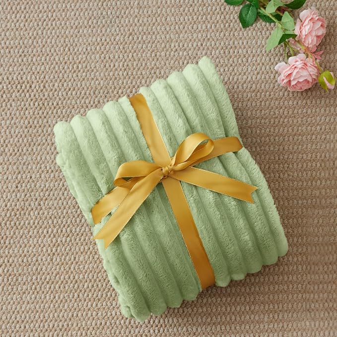 BEDELITE Striped Fleece Throw Blanket, Sage Green, 50"x60" | 300GSM Microfiber Fleece, Soft Cozy, Lightweight Warm, Double-Sided Plush, Machine Washable, Gift, Room Decor, for Couch Sofa