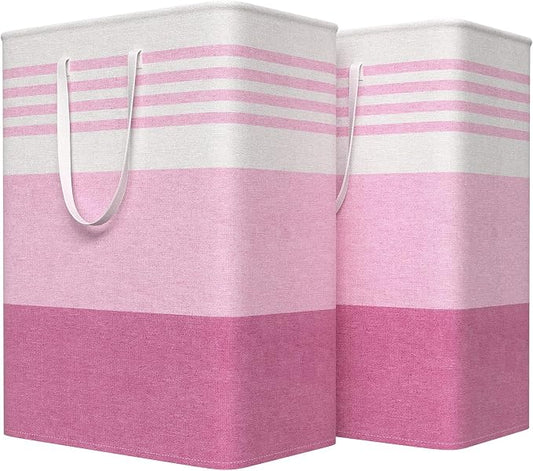 WOWBOX 2 Pack Laundry Baskets, Collapsible Dirty Clothes Laundry Hampers | with Reinforced Handles, Waterproof Coating, 2 Pack for Clean & Dirty Clothes, for Bedroom, Bathroom, Dorm (125L Pink)