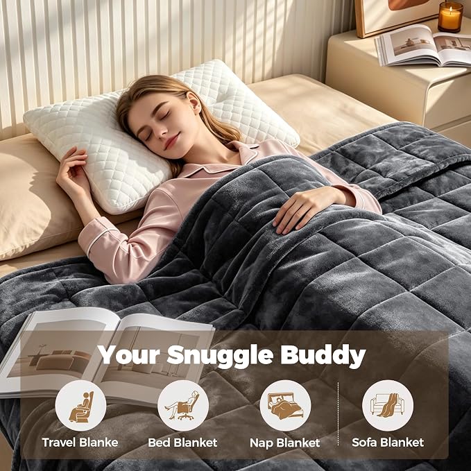 Weighted Blanket 17 lbs, Soft Crystal Velvet, Queen Dark Grey | 60 x 80 Inches,Heavy Blanket, Premium Glass Beads,For Bed Sofa,For Adults