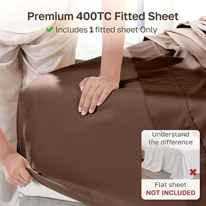 California Design Den Soft 100% Cotton Sateen Fitted Sheet Full | 400 Thread Count Backed by Good Housekeeping Seal, 16" Deep Pocket, All-Around Elastic, No-Pop Fit - Espresso Chocolate Brown