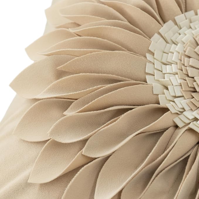 OiseauVoler Elegant 3D Flower Decorative Throw Pillow Covers 18x18 Inch Tan | Vintage Floral Pillow Cases Covers Easy Care Machine Washable For Home Sofa Bed Living Room Farmhouse Taupe Earth Tone Colors