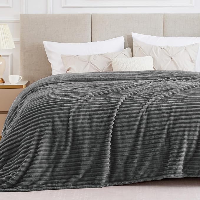 BEDELITE Ribbed King Size Blanket for Bed, Crey, 108"x90" | Ultra-Soft Plush Fleece, Warm Yet Lightweight, Ribbed Texture, Home Decor, Machine Washable, Giftable, All-Season Use