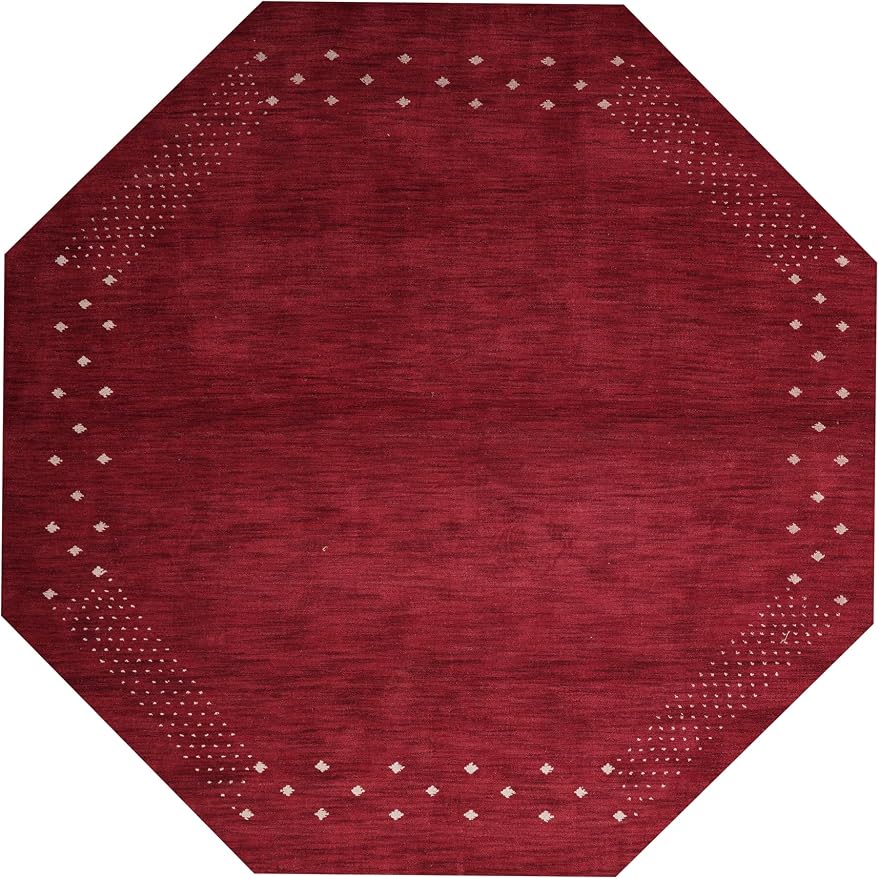 Rugsotic Carpets Hand Knotted Loom Wool ECO-Friendly Area Rugs - 6'x6', Octagon Shape, Red Color, Contemporary Modern, High Pile Thick Handmade Anti Skid Area Rugs for Living Room, Bed Room (L00530)