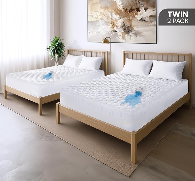 Waterproof Twin Mattress Protector Pack of 2, Quilted Mattress Pad, White | Deep Pockets fits upto 16" Deep, 100% Waterproof Mattress Cover Soft Breathable & Noiseless Mattress Topper by Utopia Bedding