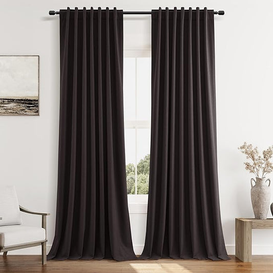 100% Blackout Curtains 84 Inch Length 2 Panels Set for Living Room Bedroom Back Tab Thermal Insulated Black Out Linen Drapes Room Darkening Cocoa Coffee,52x84