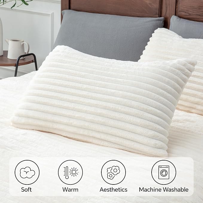 BEDELITE Fleece Twin/Twin XL Comforter Set, Fluffy Bed Set, Cream White | Super Soft & Warm Bedding, Luxury Fuzzy Faux Fur Comforter for Winter, Heavy Plush Bedding, with 1 Pillowcase