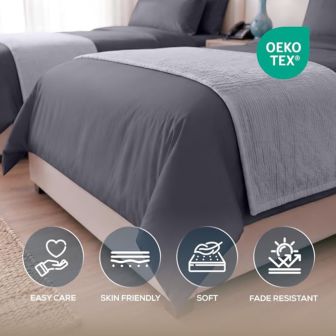 Bulk 10-Pack Hotels Twin Duvet Cover Set for Resort & Guest House, Grey | Commercial Bedding Set with 10 Duvet Covers (68x90") and 10 Pillow Shams (20x26") with 2" Flange. Comforter Not Included.