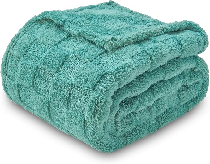 NEWCOSPLAY 3D Checkered Flannel Throw Blanket, Mint Green, 50"x70" | Super Soft Cute Lightweight Decorative Premium Silky Fleece Blanket for Couch Sofa Bed, Gift for Women Men, All Season Use