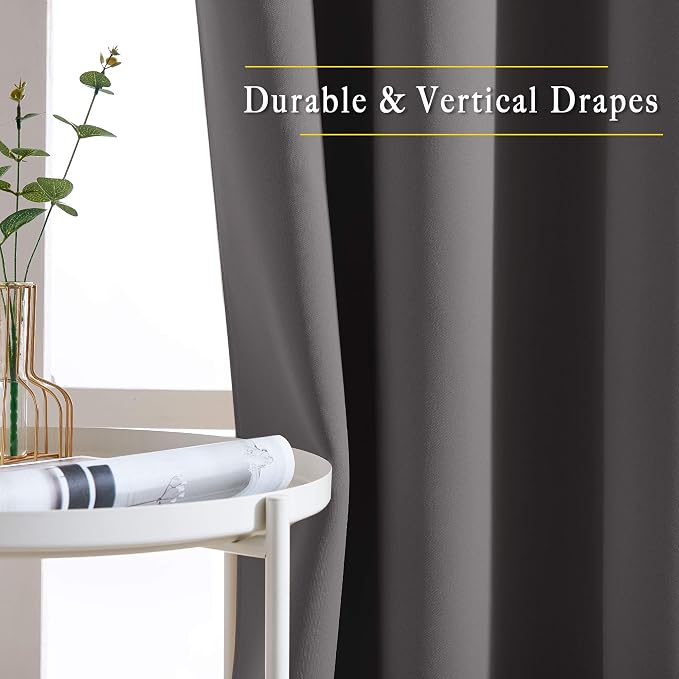 NICETOWN Blackout Grey Window Treatments 84 inch Long, Grommet Top Room Darkening Thermal Insulated Solid Vertical Curtains & Drapes for Bedroom/Kid Room, 2 Panels, W40 x L84