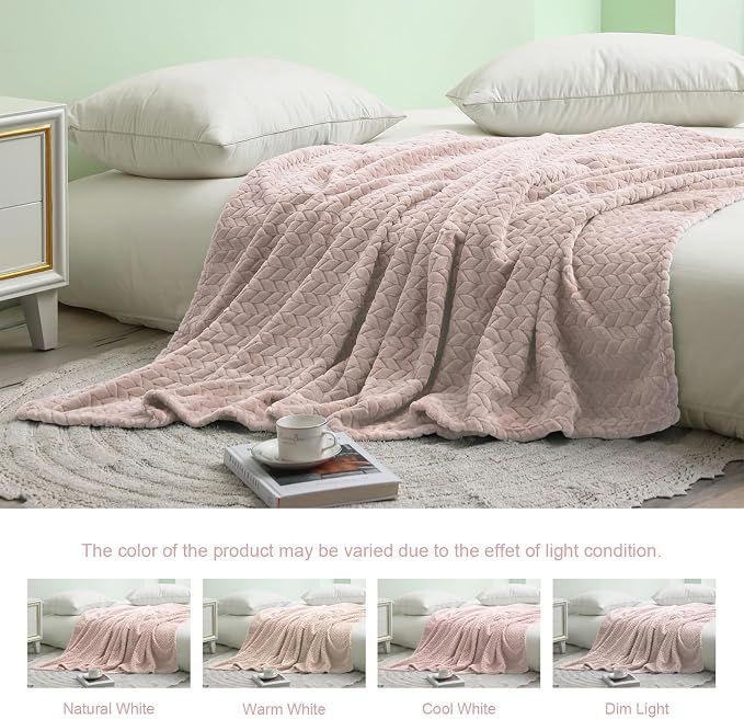 Exclusivo Mezcla Soft Fleece Bed Blanket Queen Size, 90”x90”, Camel | Cozy Fluffy Lightweight Blankets for Summer, Decorative Plush Flannel Throws for Living Room, Bedroom with Leaves Pattern