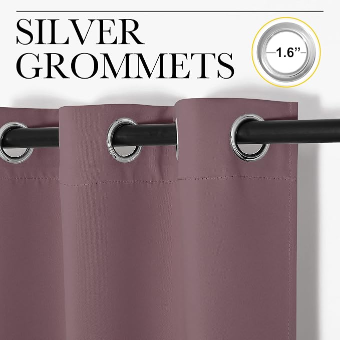 NICETOWN Bedroom Curtain Panels, 1 Pair, 34 by 63-inch, Dry Rose | Blackout Draperies, Thermal Insulated Solid Grommet Blackout Curtains/Drapes