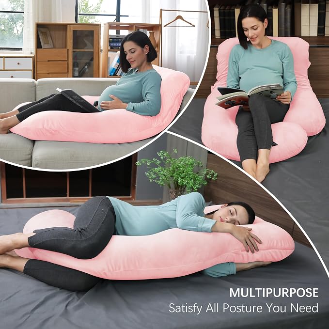 MOON PARK Pregnancy Pillows for Sleeping - U Shaped Full Body Maternity Pillow with Removable Cover - Support for Back, Legs, Belly, Hips - 57 Inch Pregnancy Pillow for Women - Pink