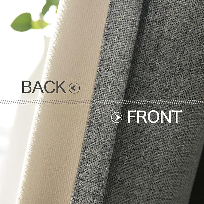 MIULEE 100% Blackout Linen Curtains for Bedroom 52x120 Inches Dark Grey | Room Darkening, Light Blocking, Thermal Insulated, Grommet Top, Linen Textured, Window Curtains for Living Room, 2 Panels