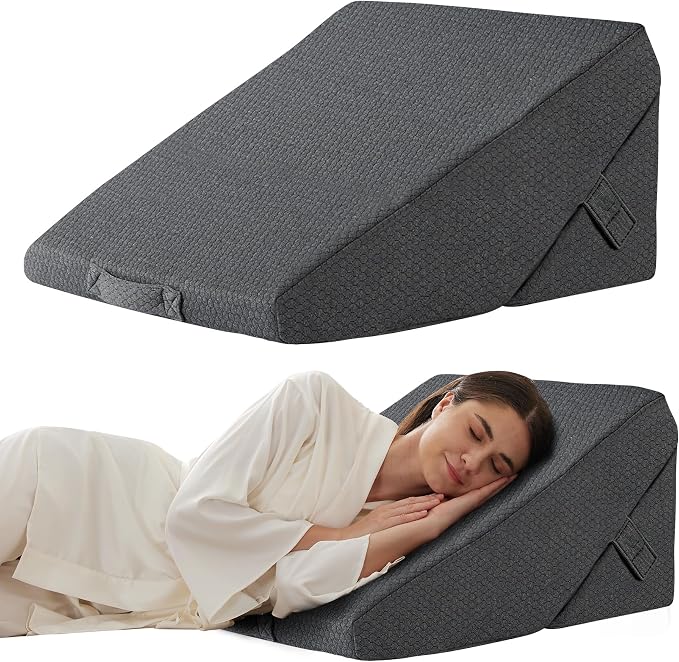 Wedge Pillow for Sleeping, Adjustable 9&12 Inch Foldable Bed Wedge Pillow Set, Orthopedic Memory Foam Triangle Pillows Wedge, 7-in-1 Elevated Pillows for Leg and Back Support, Dark Grey