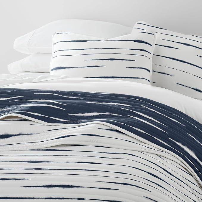 Merit Linens Soft Quilt Coverlet Bedding Set - Reversible Patterns - King/Cal-King Navy