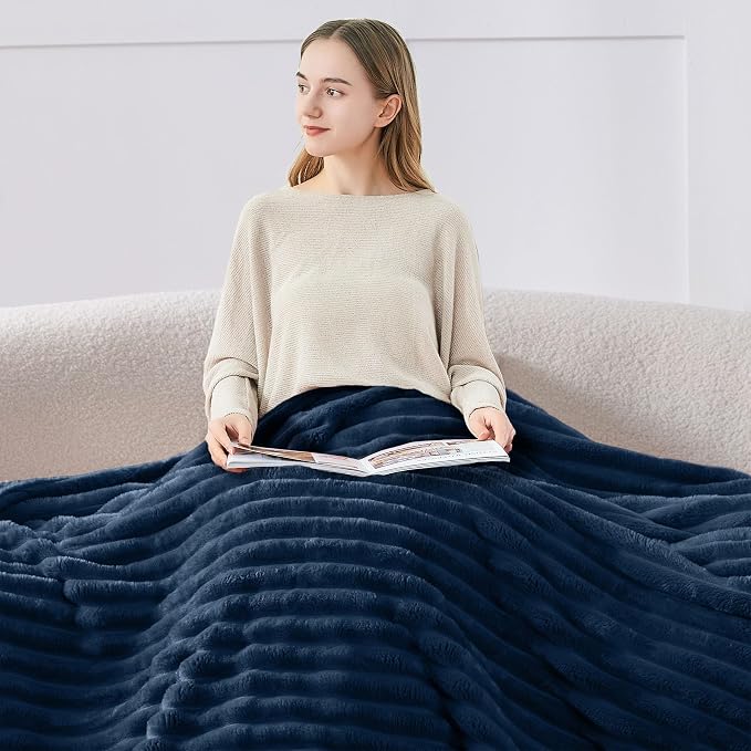BEDELITE Ribbed Twin Blanket for Couch & Bed, Navy, 60"x80" | Ultra-Soft Plush Fleece, Cozy, Warm Yet Lightweight, Ribbed Texture, Home Decor, Machine Washable, Giftable, All-Season Use