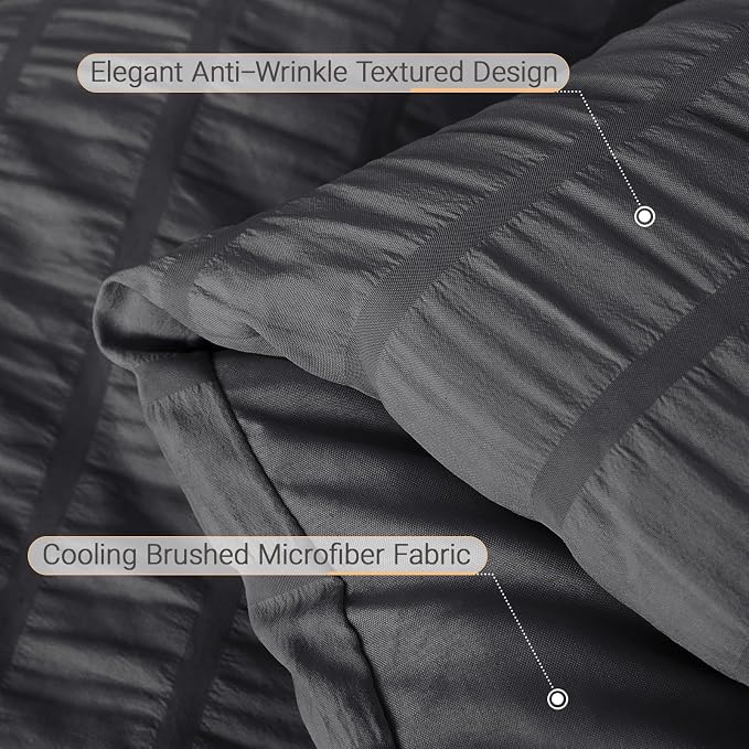 7 Pieces Full Comforter Set, Seersucker Bed in a Bag Full Size, All Season Luxury Bedding Set with Comforter, Flat Sheet, Fitted Sheet, Pillowcases & Shams, Dark Grey