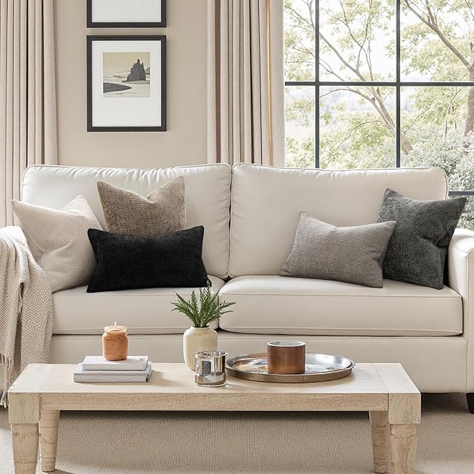 MIULEE Decorative Couch Throw Pillow Covers 20x20 Inch Neutral Khaki 2 Pack | Modern Boho Accent, Soft Chenille Pillow Covers, Farmhouse Cushion Cases for Home Decor Bed Sofa Living Room