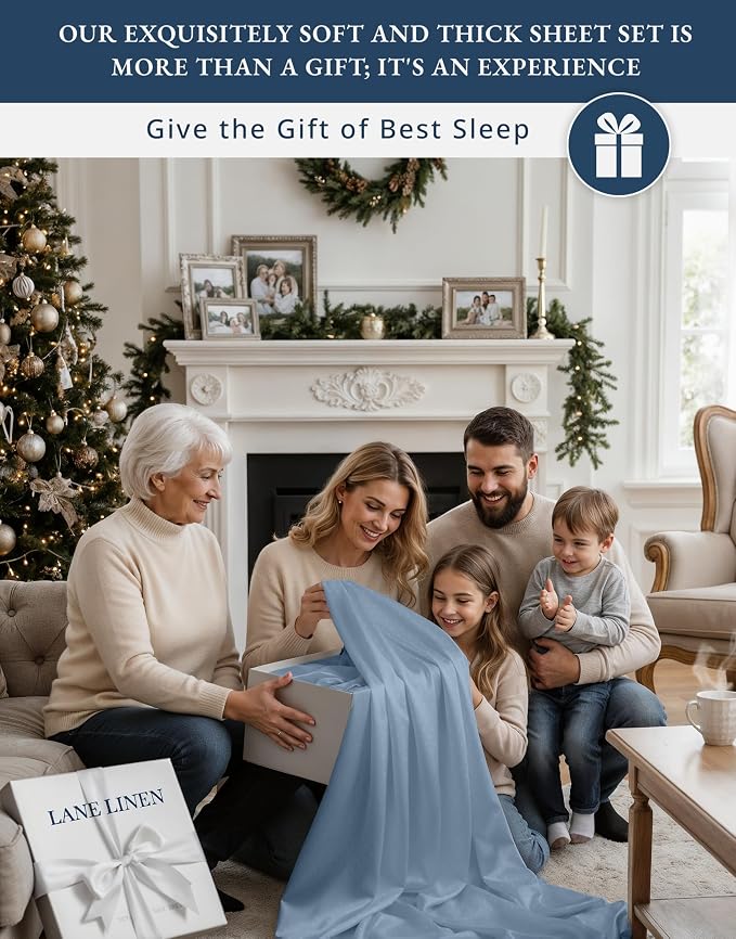 LANE LINEN Deep Pocket Full Size Sheets Set Sateen Weave - French Blue | Full Bed Sheets Set - 4-Piece Set, For Guests And Everyday Use, For A Silky Hotel-Style Bed, Refreshes A Guest Room