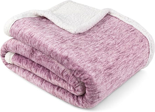 Premium Sherpa Melange Throw Blanket for Couch, Sofa by Pavilia | Soft, Fluffy, Plush, Warm, Cozy | Fuzzy Lightweight Microfiber, Purple Wine Luxury Modern Reversible TV Blanket | 50 x 60 Inches
