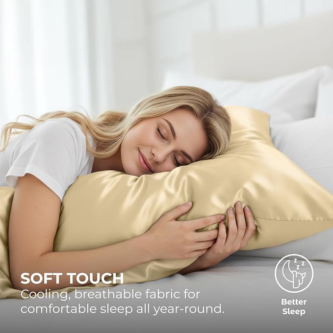 Satin Pillowcase 2 Pack - Queen Size (20"x30", Ivory) - Silky Pillow Cases for Hair and Skin - Satin Pillow Covers with Envelope Closure - Extra Soft Premium Microfiber