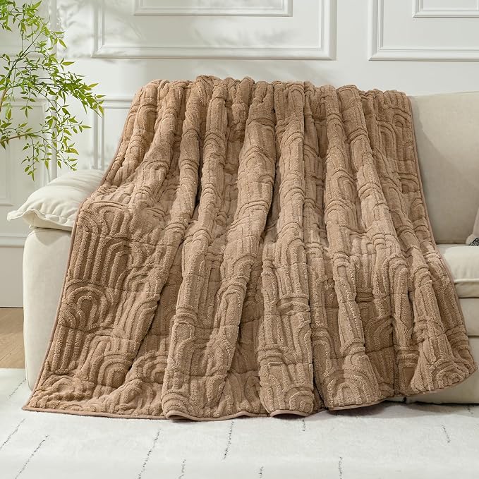 Fleece Weighted Blanket King Size 15lbs, Brown Sherpa Heavy Blankets | 80" x 87", Adults Jacquard Knitted Throw for Better Sleep and Relaxing, Comfort Fluffy Cozy Warm Chunky Ultra Soft