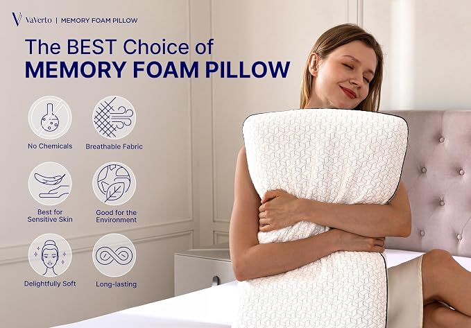 King Size Memory Foam Pillows - Firm Pillow - King Size 2-Pack | Memory foam pillow - Back stomach & side sleepers - Shoulder & back pain relief -Cooling pillow washable bamboo viscose cover