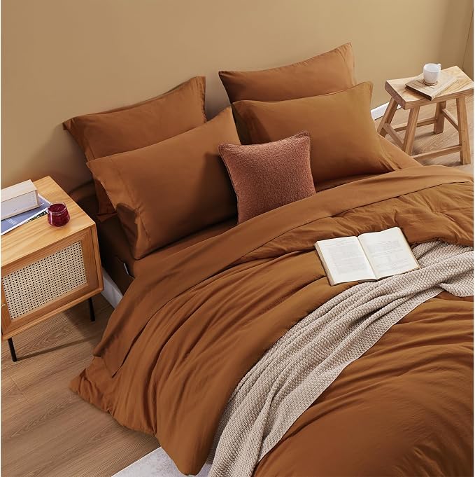 Full Size Comforter Sets-7 Pieces Ultra Soft Bed in a Bag Full Bedding Sets | Prewashed All Season Comforter with Sheets, Pillow Shams & Pillowcases,Terracotta