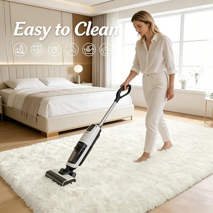 OLANLY 2x5 Machine Washable Runner Rugs for Hallway, Soft Fluffy Shaggy Bedside Rugs for Bedroom, Living Room, Indoor Floor Carpet for Kids Girls and Boys, Nursery Rooms, Home Decor Aesthetic, Ivory