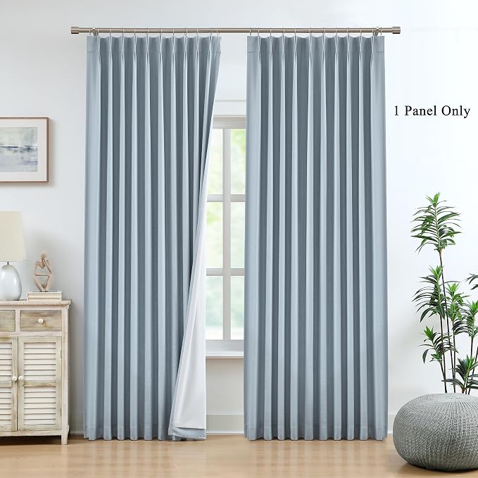 WEST LAKE Extra Large Bailey Pinch Pleat Blackout Curtains 120 Inches Long | Dusty Blue Thermal Insulating Drape for Bedroom Living Room,Rustic Darkening Window Treatment,60"Wx120"L,1 Panel