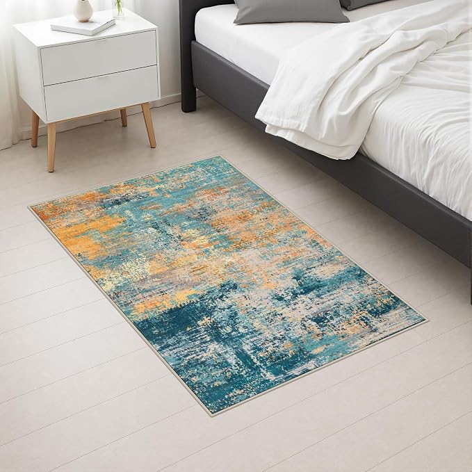 2x3 Washable Entryway Rug: Modern Abstract Soft Carpet Rosy Haze | For Entrance, Bedroom, Kitchen, Laundry, Bathroom,Door Mat,Modern Abstract,Machine washable,Non-Slip,Stain Resistant,Indoor