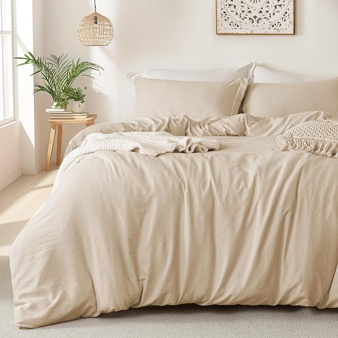 MILDLY Duvet Cover Cal King Ultra Soft Comforter Cover Set 3pcs, Khaki | Washed Microfiber Cotton-Like, Breathable Comfort, Hidden Zipper, Corner Ties, OEKO-TEX Certified, Fade Resistant