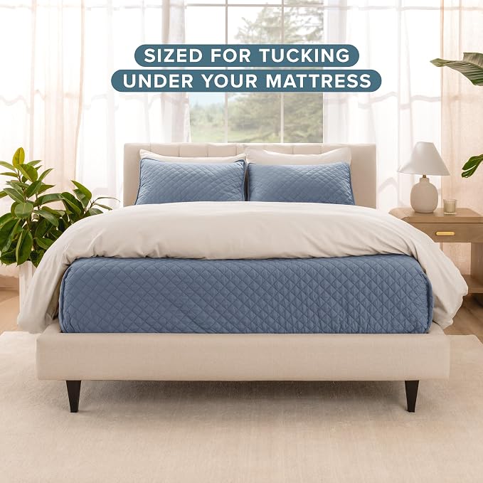 Bare Home Coverlet Set - Twin/Twin Extra Long - Lightweight Bed Decor - Comforter Alternative - All-Season Quilted Bedspread (Twin/Twin XL, Coronet Blue)