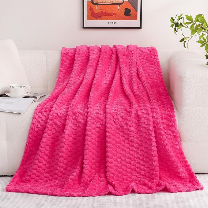 Hot Pink Throw Blanket 50"×70" Gifts for Mom Fuzzy 3D Jacquard Decorative | Flannel Fleece Super Soft Plush Cozy Blanket for Couch Sofa Chair Lightweight