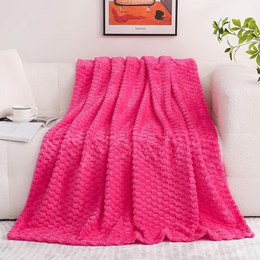 Puncuntex Hot Pink Throw Blanket 60"×80" Fuzzy 3D Jacquard Decorative | Flannel Fleece Super Soft Plush Cozy Blanket for Couch Sofa Chair Lightweight