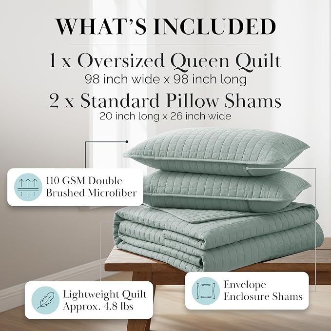 Southshore Fine Living, Inc. Quilts, Queen Size/Full Quilt Bedding Set, Stain & Pet Hair Resistant Bedding, Coverlet Full/Queen Size Bedspread, Soft Microfiber with 2 Pillow Shams, Steel Blue