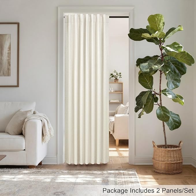 78 Inch Curtains 2 Panel for Bedroom Full Blackout Neutral Boho Window Drape Room Darkening Insulating Thermal Curtain for Winter Cold Weather Closet Curtain for Open Closet Door Sliding Back Cream