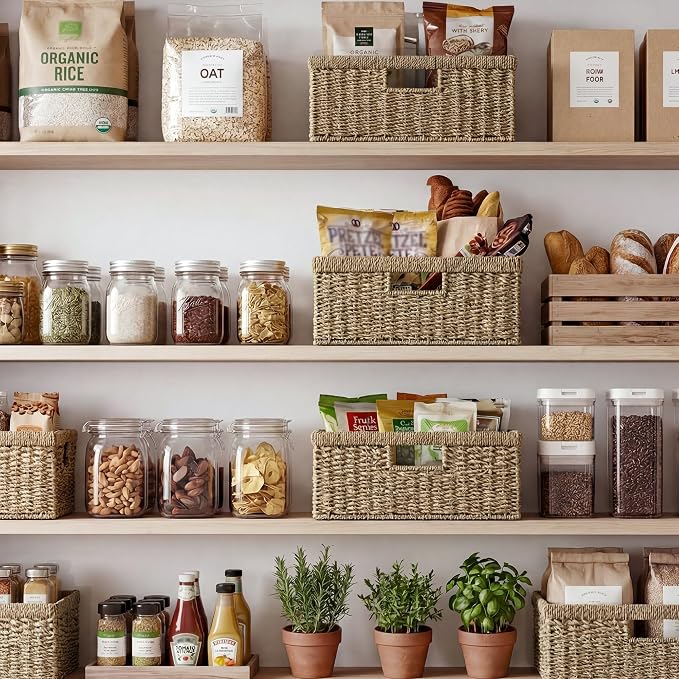 StorageWorks Wicker Storage Baskets for Shelves, Seagrass Basket, 1-Pack | Large Wicker Baskets for Organizing, Seagrass Storage Baskets, Seagrass Baskets for Storage, Woven Basket for Storage