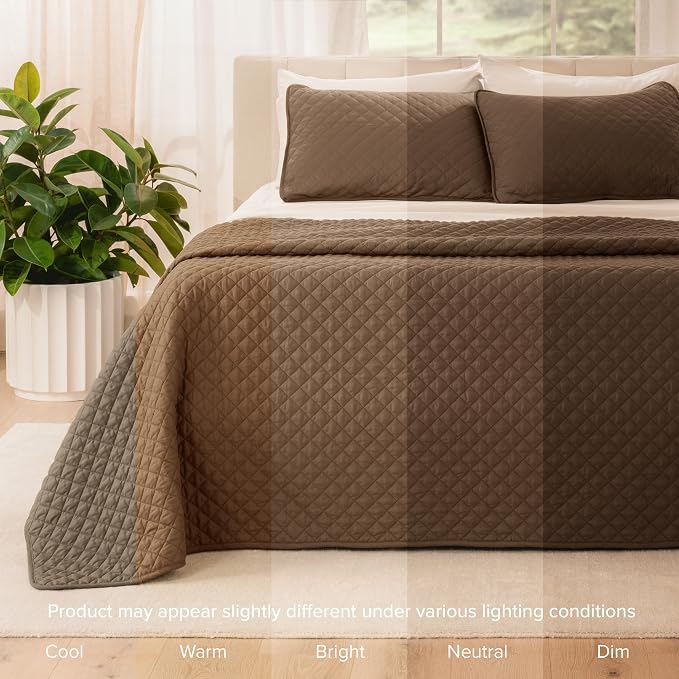 Bare Home Coverlet Set - King Size - Lightweight Bed Decor - Comforter Alternative - All-Season Quilted Bedspread (King, Cocoa)