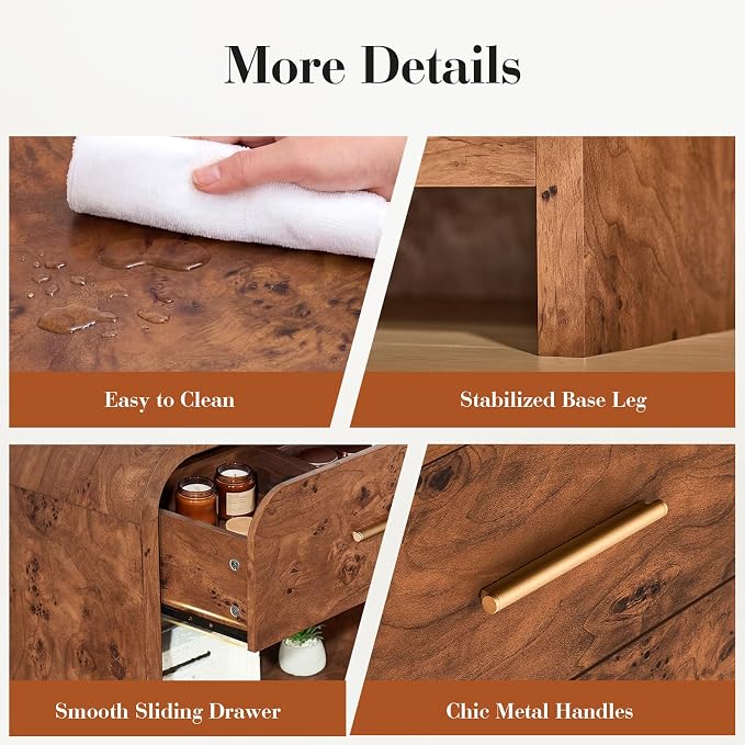 Night Stand Set of 2 [Unique Curved Profile] [FSC-Certified Wooden Board] 1-Drawer and 1 Storage Shelf Nightstand 24" H Metal Handle Modern Bedside Table Side Table End Table | [Curved Profile] [FSC-Certified Wooden Board] Nightstand 24" H Metal Handle...