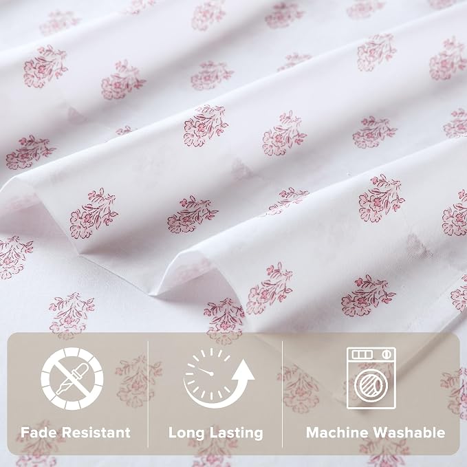 Comfort Spaces 100% Cotton Percale Sheets Twin Sheet Set 3 Pcs, Floral Pink | Crisp, Cool & Breathable Bed Sheets, 12" Deep Pocket Fits Up to 14" Mattress, Lightweight, All Season Cozy, with Pillow Case