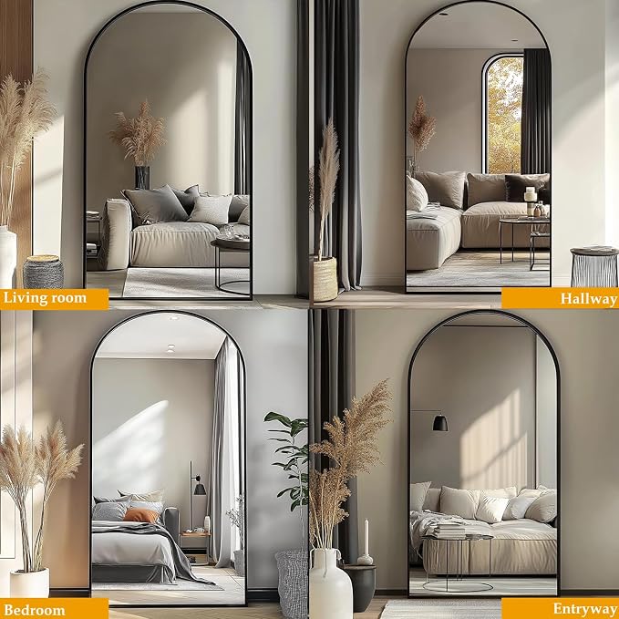 Dewfig Arched Full Length Mirror, 76"x34" Large Floor Mirror, Black | Aluminum Alloy Frame Full Body Mirror, HD Shatterproof Tempered Glass, Lean/Stand/Wall for Living Room,Bedroom, Dressing Room